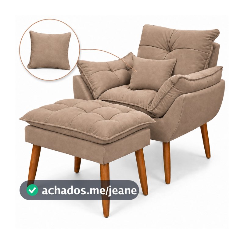 Kit Poltrona Puff + Almofada Para Quarto De Bebê Completo Amamentação E Sala Rack Smart Tv - Trida Móveis