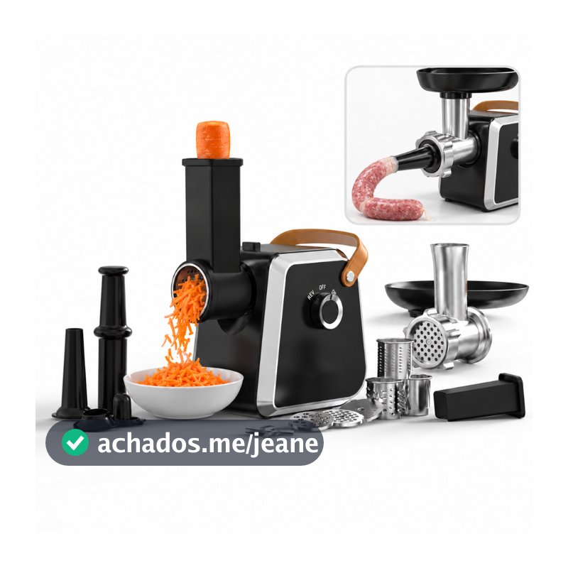 Moedor de Carne Automático em Aço Inox 110V/220V para Linguiça, Pimenta e Alho com Plugue