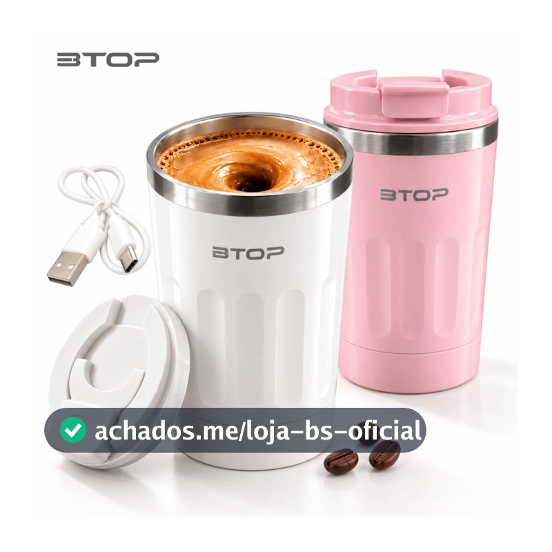 Caneca Autoagitável 400ml Aço Inox 304 Misturador Magnético Base Removível USB-C para Café Leite BTOP