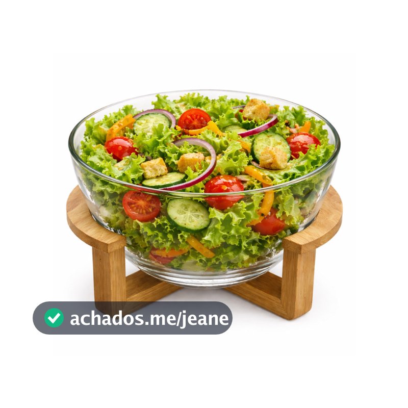 Saladeira De Vidro C/ Suporte De Madeira Bowl Sobremesa Tigela Mesa Cozinha 19cm