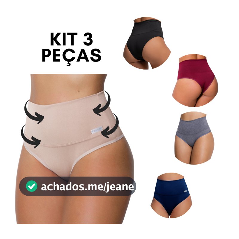 Kit 3 Calcinhas Cinta Modeladora Cós Alto Pós Parto Compressão Conforto Cintura Alta