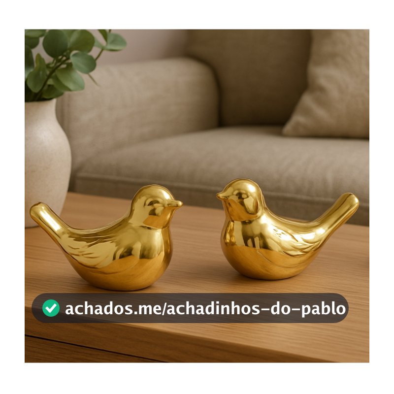 Enfeite Casal de Passarinhos Decorativo Pequeno Dourado Rose Prata Decoração Rack Sala Aparador