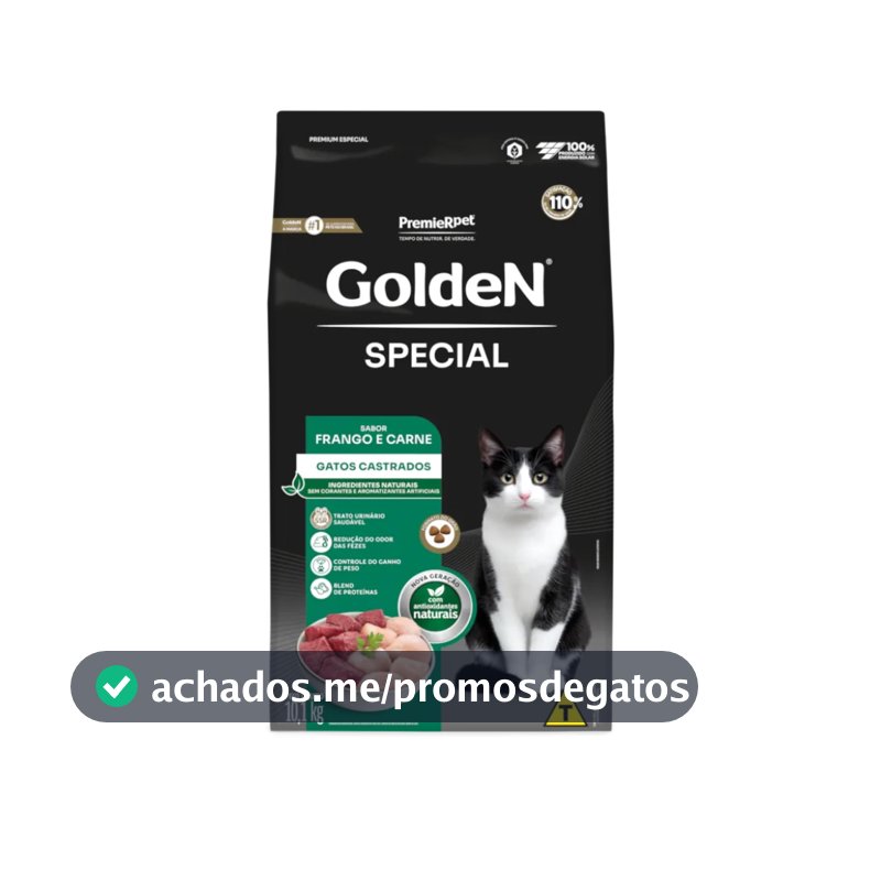 Ração Premier Golden para Gatos Adultos Castrados Frango e Carne 10,1kg