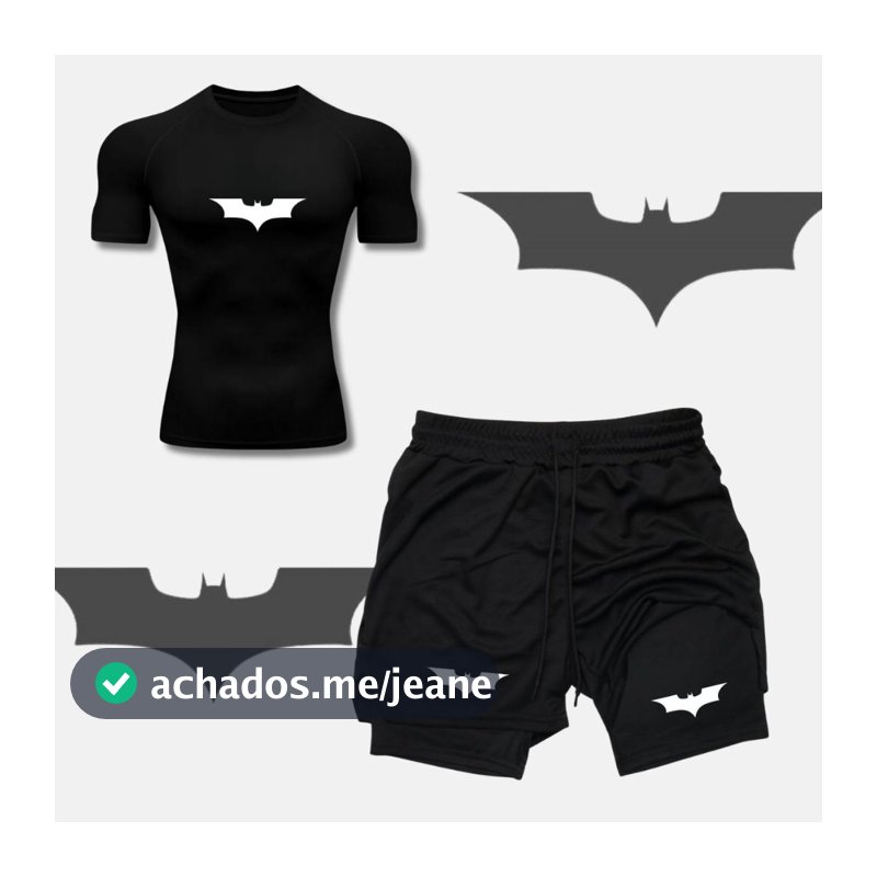 Kit Short E Camiseta Camisa Compressão 2 em 1 Dry-Fit Arte Batma Filme Anime Gym Fitness