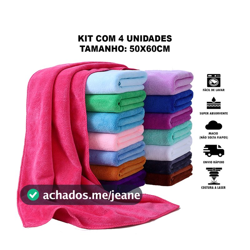 Kit 4 Panos Mágico de Chão Grande Super Absorvente de Microfibra para Limpeza Geral 50x60cm