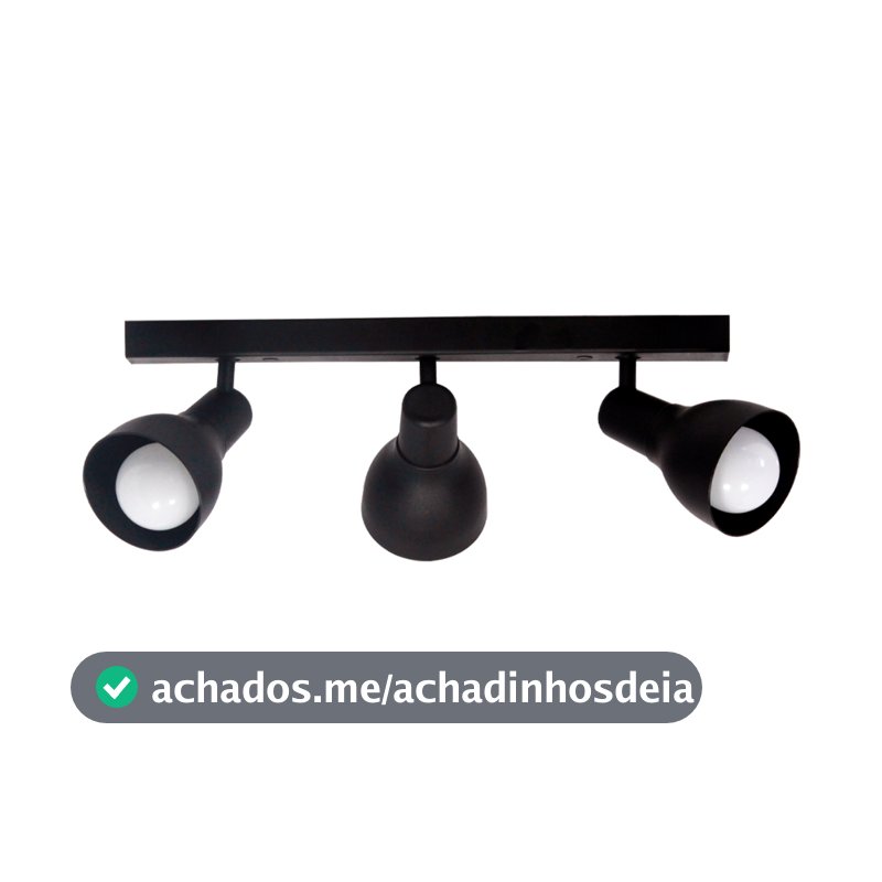 Lustre Luminária Teto Trilho Eletrificado 3 Spot Triplo LED E-27 Preto Articulado Direcionavel Led  Sobrepor Sala