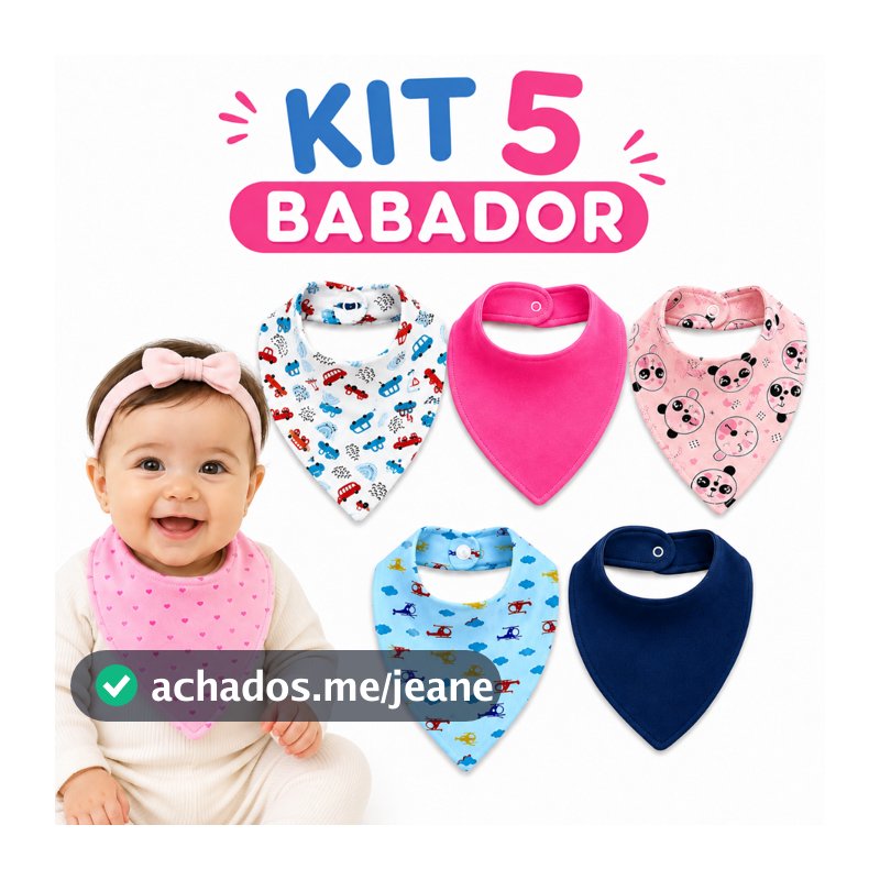Kit 5 Babador Bandana para Bebê Tecido 100% Algodão Menino Menina Liso Estampado