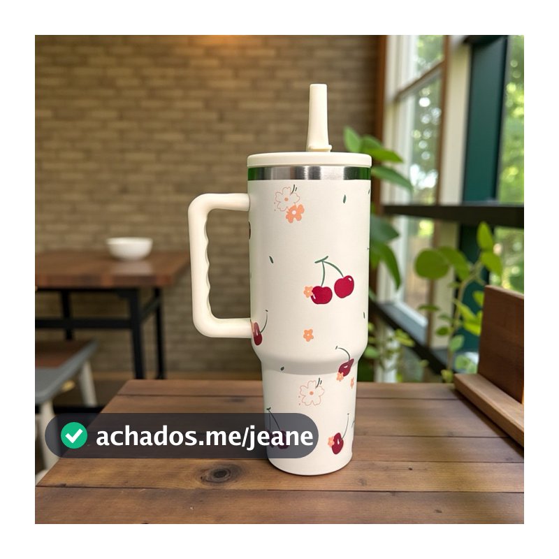 Garrafa copo térmica 1200ml blogueirinho floridas com tampa acrílica E proteção de silicone