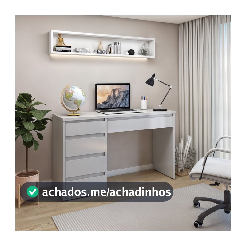 Escrivaninha Mesa de Escritório Penteadeira 100% MDF 136cm Berlim Yescasa Off White Off White