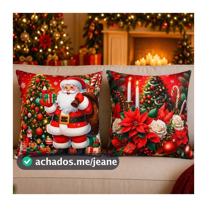 Kit 2 Capas de Almofada Natalina 42x42cm Decoração de Natal com ziper.