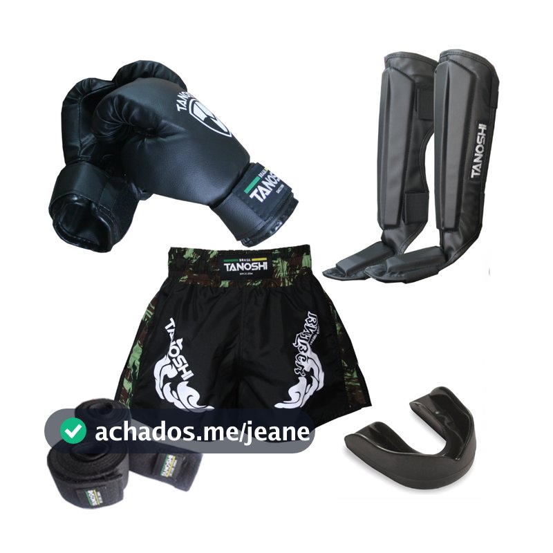 Kit completo Infantil MuayThai luva boxe Caneleira Bandagem Bucal e shorts