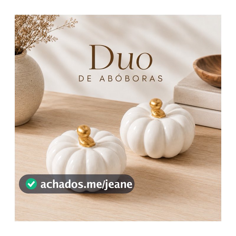 Duo de Abóboras Decorativas Brancas com Dourado | Kit 2 Peças | Decoração Mesa Sala Farmhouse