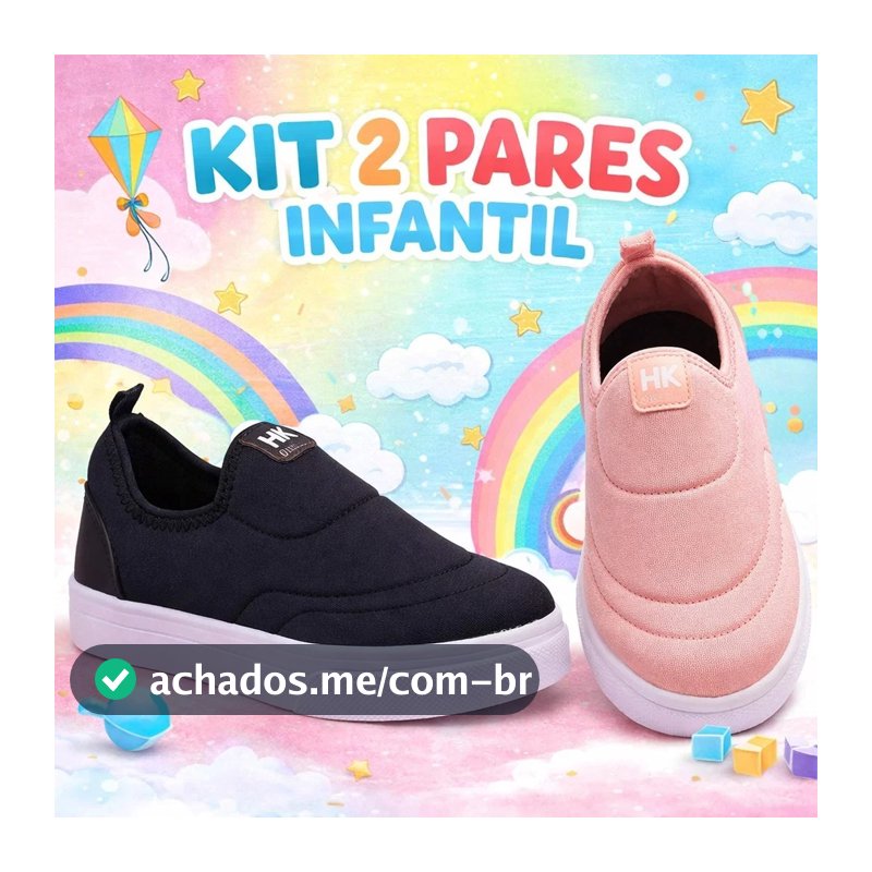 Combo 2 Tênis Infantil Casual Slip On Leve e Confortável Sem Cadarço – Ref 044