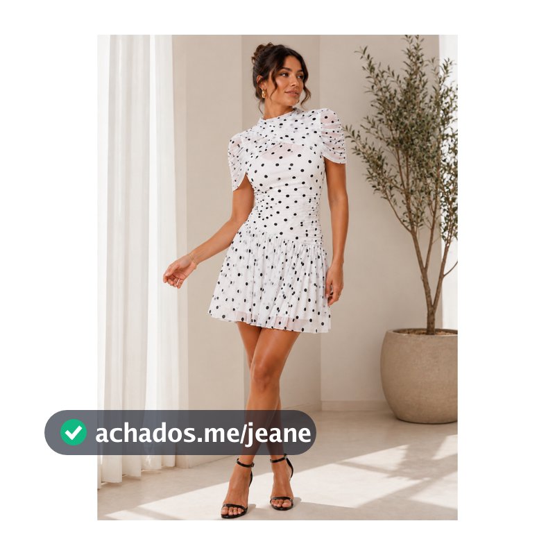 Vestido Curto Feminino em Tule Poá Drapeado Manga Curta Elegante Festa Casual Estampa Bolinha. REF: Mayala