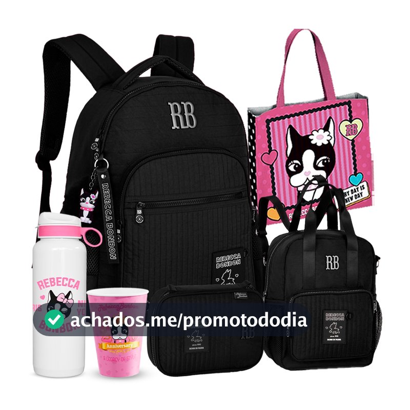 Kit Mochila Estojo Lancheira Coleção RB 2027 Rebecca Bonbon Juvenil Garotas Colorida Voltas as Aulas