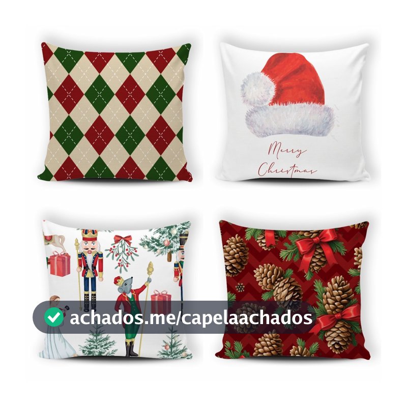 Kit 4 Capas de Almofada Natal Decoração Natalina Estampa Papai Noel