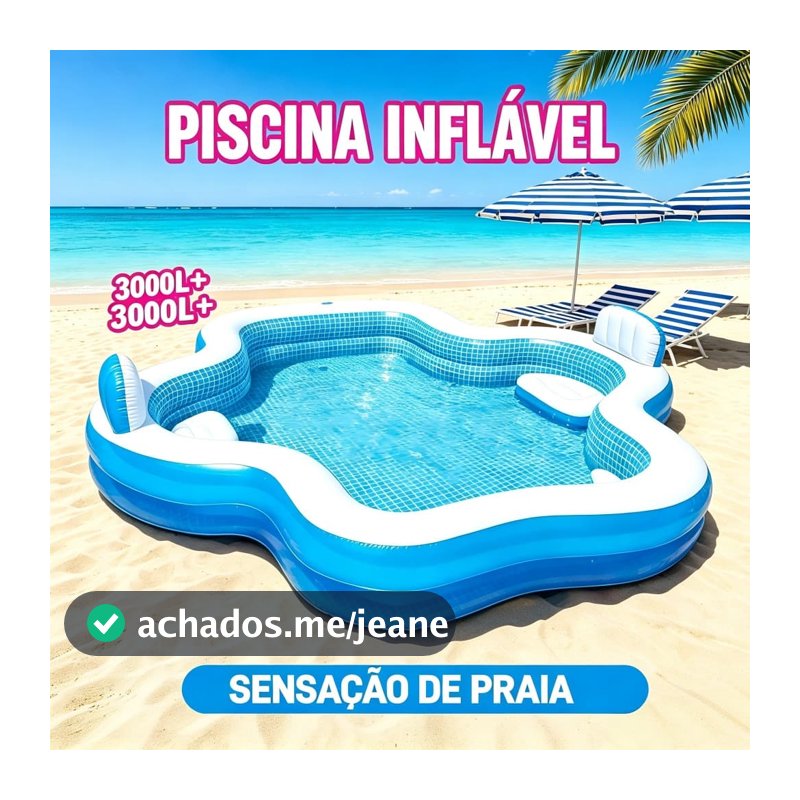 3000L Piscina inflável azul de PVC, grande capacidade, portátil e dobrável – reforçada para áreas internas e externas.
