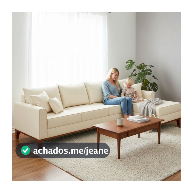 Sofá 4 Lugares Beny com Chaise Direito Corino Bege