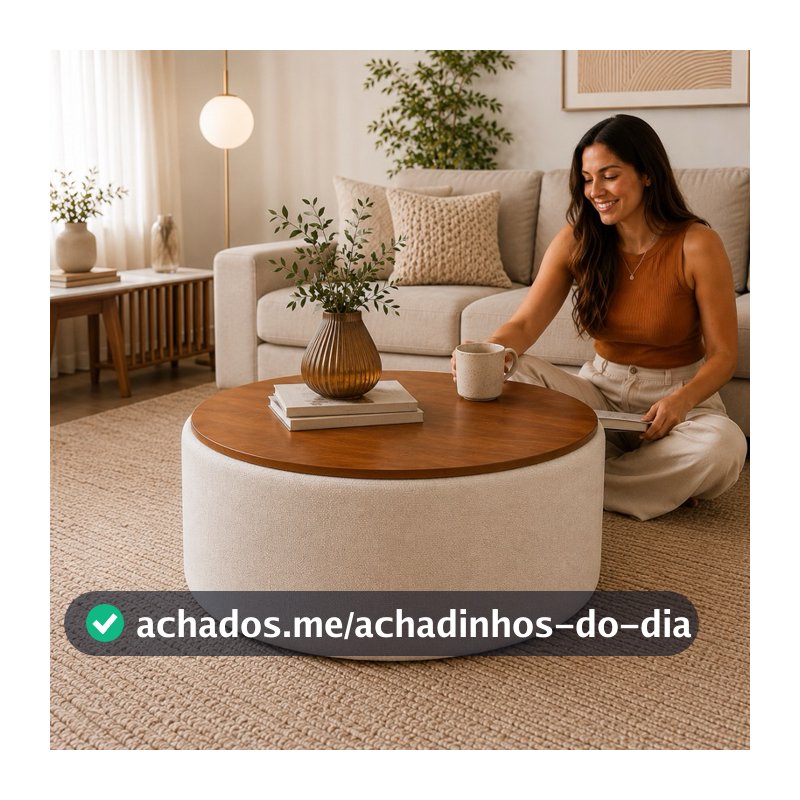 Puff Mesa de centro Moderno Sala De Estar Com Tampo De madeira maciça 70x70x30
