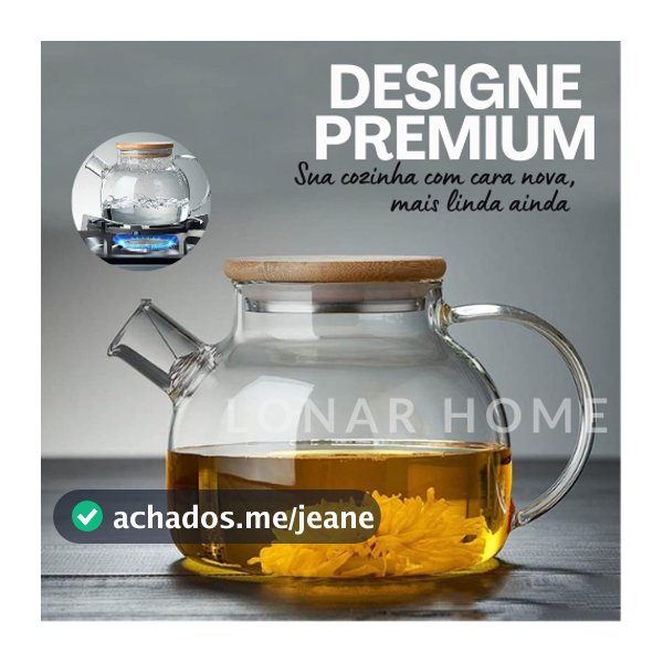 Chaleira de Vidro 1 Litro com Coador Tampa de Bambu Premium Resistente a Calor de ir Fogo Bule infusor