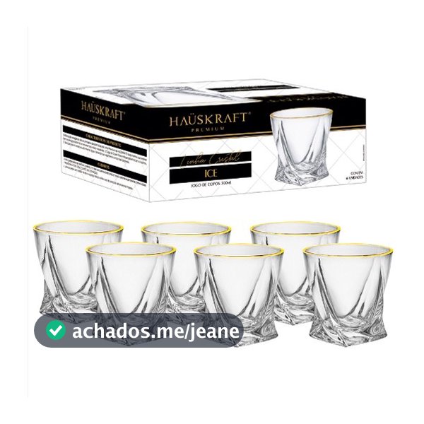 Copo Baixo Ice 300ML Jogo Com 6 Peças Com Fio De Ouro