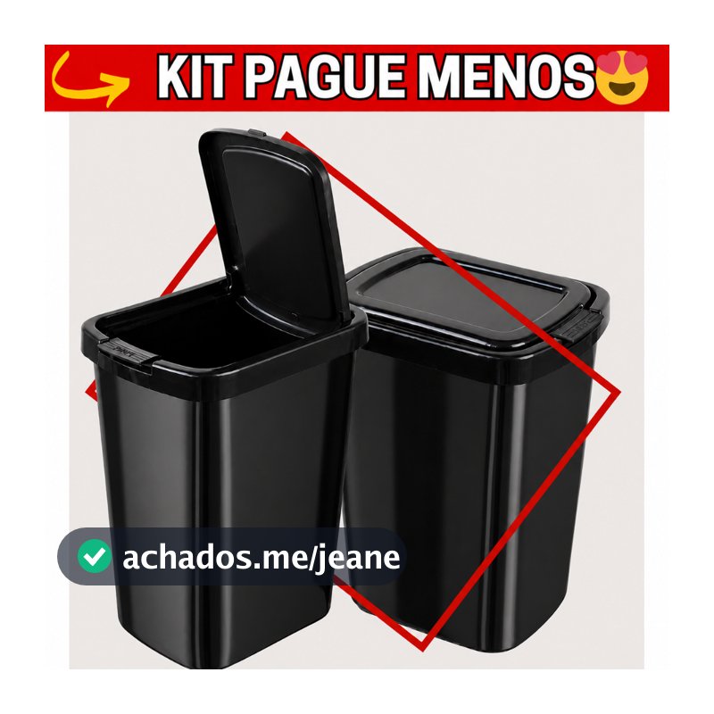 OFERTA KIT 2 Lixeira Cesto de Lixo para Cozinha e Banheiro Retangular 9L Imita Inox Arqplast Tampa