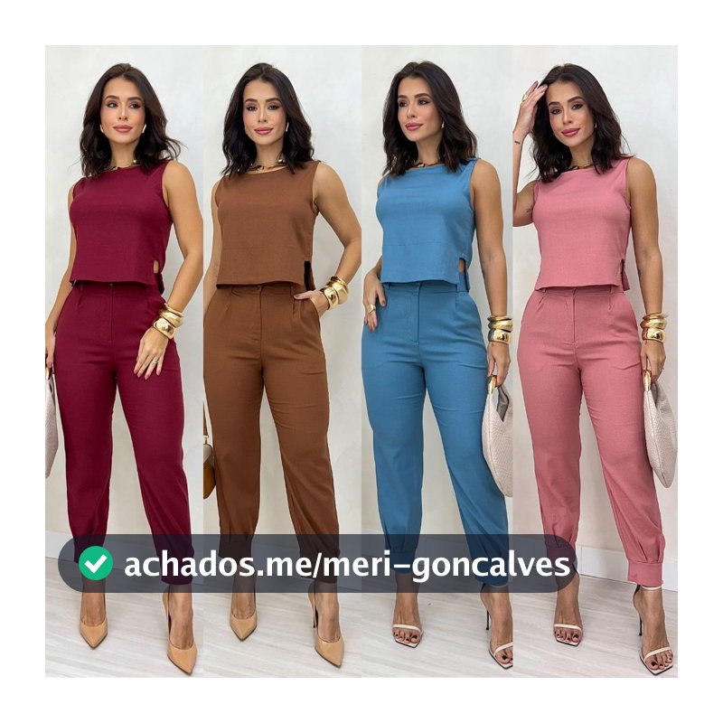 CONJUNTO ALFAITARIA FEMININO ADVOGADA LINHO CALÇA COM PUNHO + REGATA COM DETALHE NA LATERAL