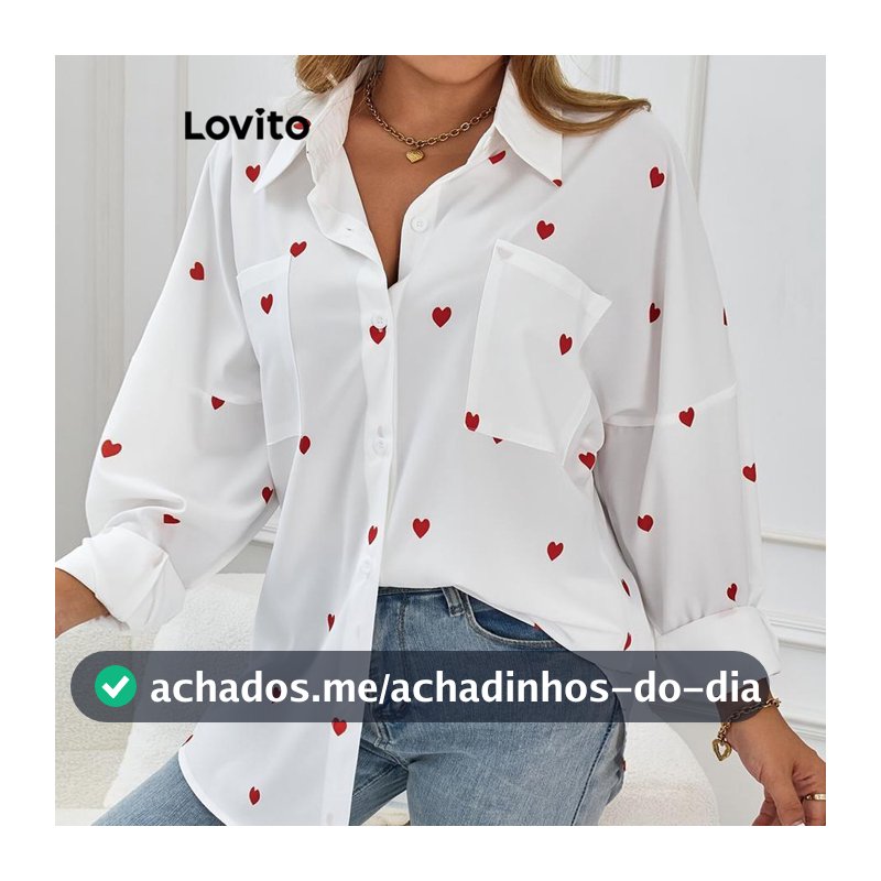 Lovito Casual Blusa Com Estampa Em Formato De Coração Solta Ampla Para Mulheres LNL72073