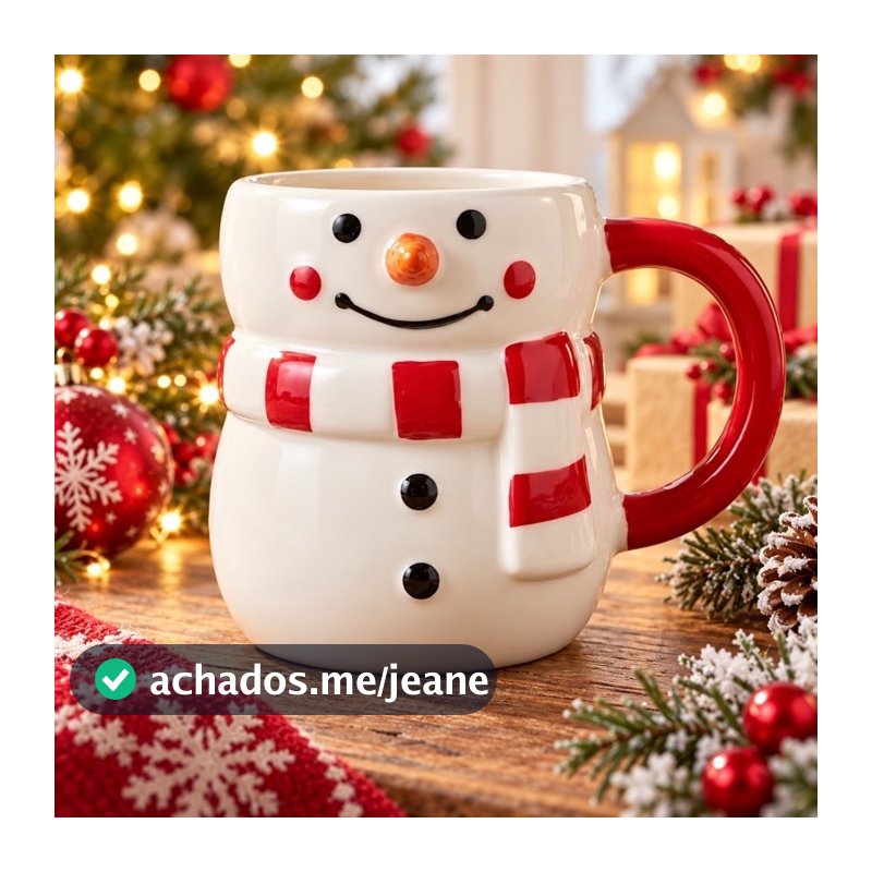 CANECA DE NATAL BONECO DE NEVE 3D 300ML EM CERÂMICA NATALINA