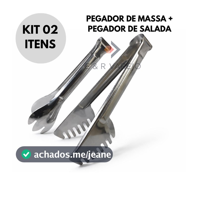Kit 02 Itens - Pegador de Massas e Macarrão + Pegador de Saladas em Aço Inox Utensílios de Cozinha