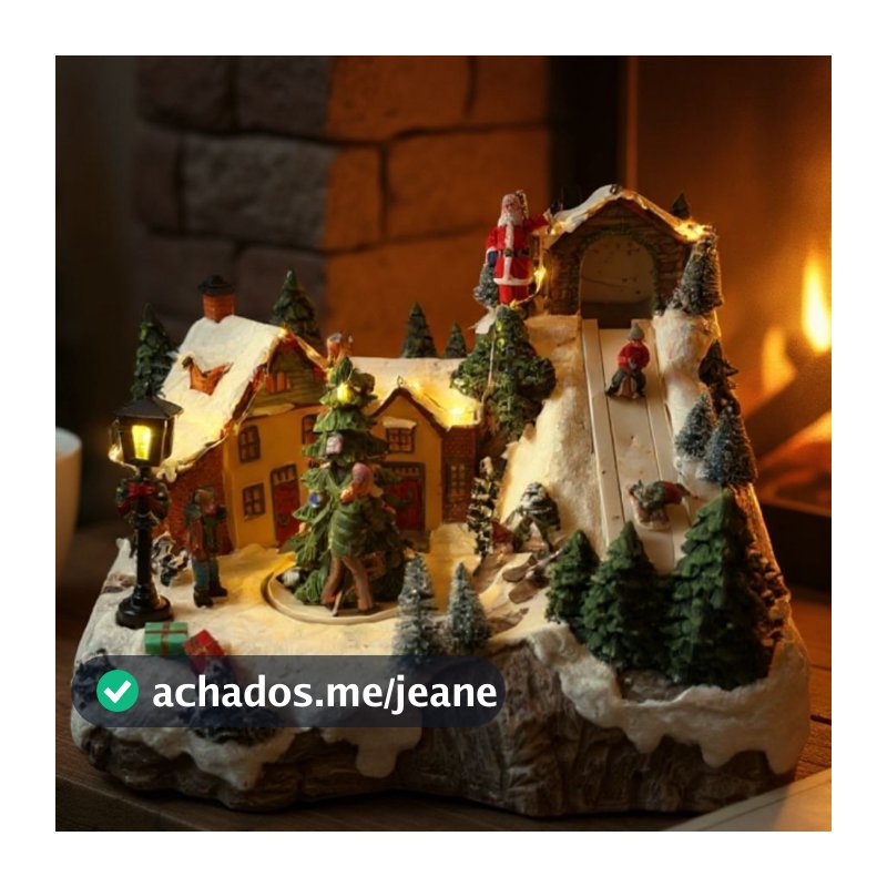 Cenário De Natal - Montanha de Ski com Casa e Árvore de Natal com Som, Luz e Movimento - 30x26x21cm - 1 unidade - Rizzo