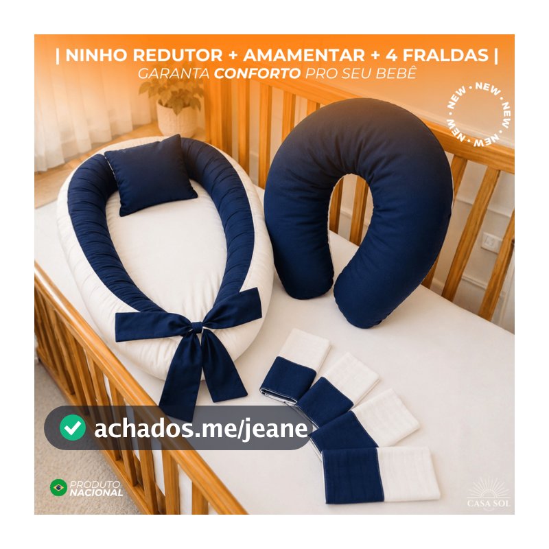 KIT NINHO REDUTOR DE BERÇO + ALMOFADA AMAMENTAR AMAMENTAÇÃO + 4 FRALDAS COMBO MATERNIDADE