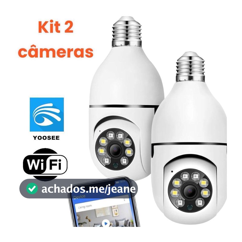 kit 2 câmera segurança wi-fi ip sem fio 360 encaixe lampada aplicativo yoosee