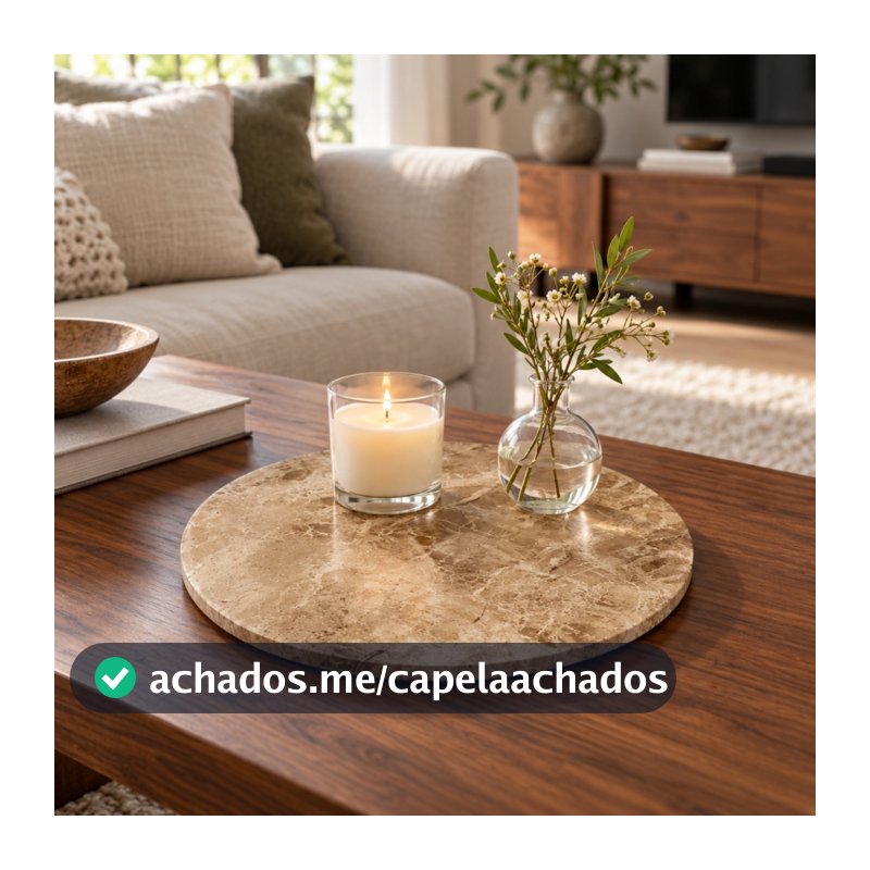 Bandeja Redonda Decorativa em Mármore Travertino Bege Bahia para Sala Aparador Mesa Centro Sofá