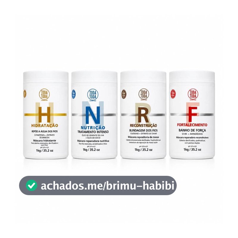 Kit Cronograma 4 Máscaras 1kg Hidratação, Nutrição, Reconstrução e Fortalecimento - Toda Toda Cosmetcs