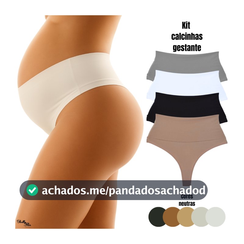 Kit com 5 ou 3 Calcinhas Cós Alto Gestante Grávida Pós Parto Fio Duplo Não Marca CORES NEUTRAS
