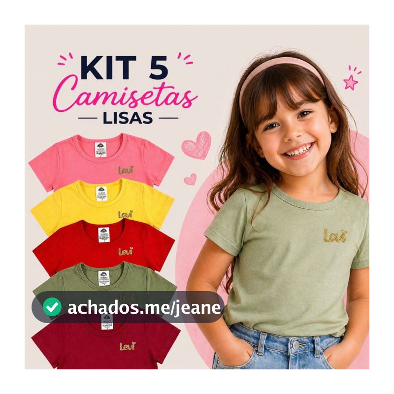 Kit 5 Camisetas Infantil Menina Algodão Básicas Lisas Coloridas Confortáveis Delicadas e Versáteis