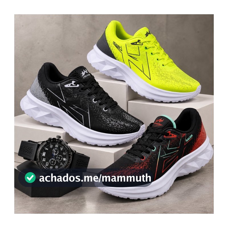 kit 3 Tênis Header Racer Masculino Esporte Academia Conforto + relogio masculino top