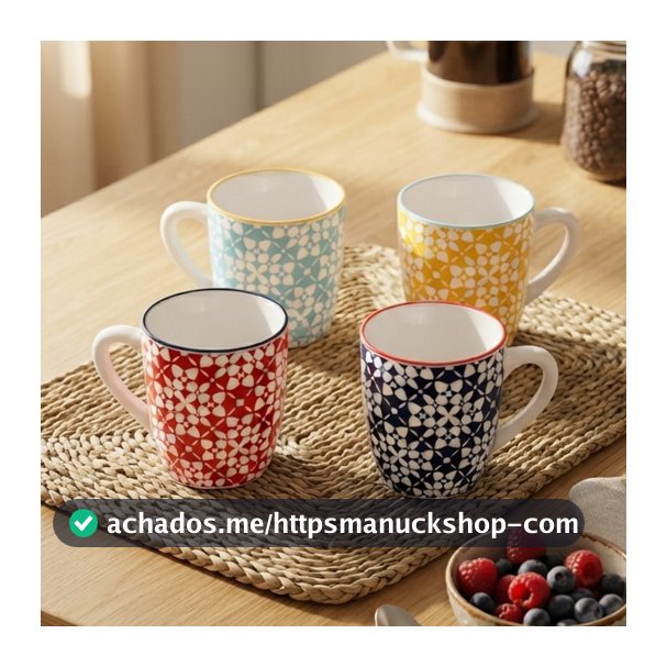Kit com 4 Canecas Holambra 225ml Coloridas Cerâmica Wolff para Café Chá e Bebidas Quentes Mesa Posta Uso Diário Elegante