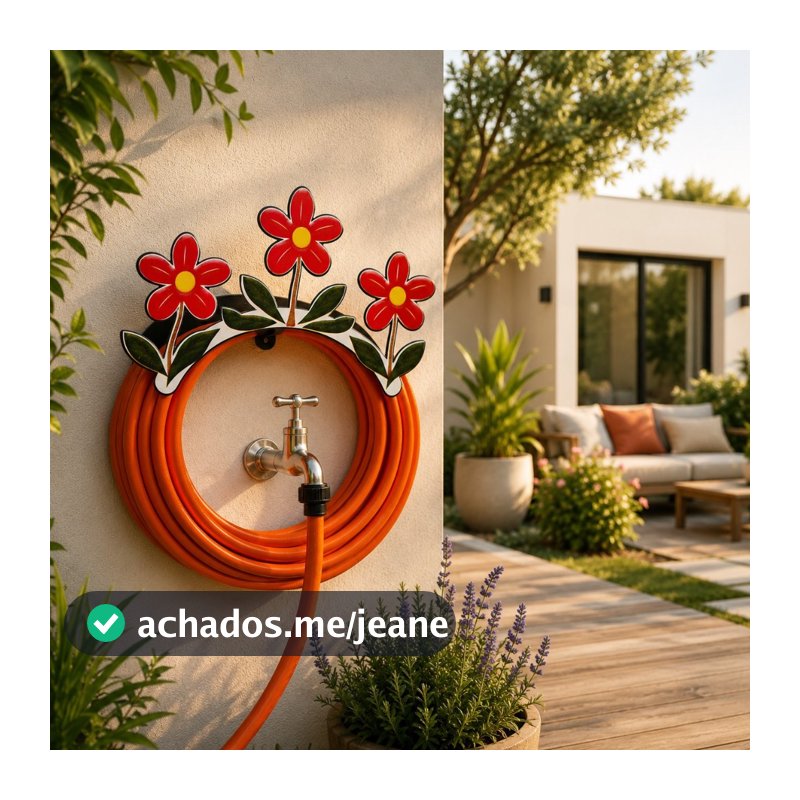 Suporte Enrolador De Mangueira Em Aço Fixo Em Parede Organizador De Quintal Jardim Base Preta Flor