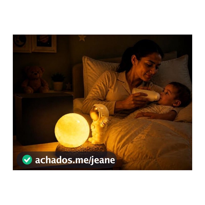 Abajur Luminária Astronauta Infantil Astrolight Zein - Luz Noturna Suave a Bateria para Quarto de Criança