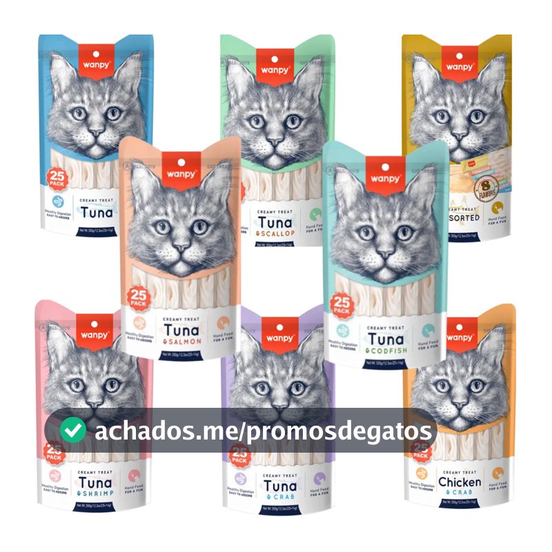 Petisco Para Gatos Wanpy Creamy Sabores Sortidos Pacote Com 25 tubos 14gx25 350g