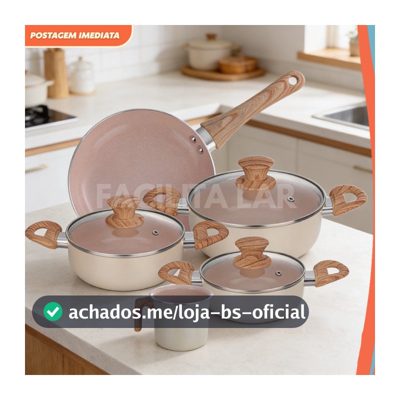 Jogo De Panelas Cerâmica 5 Peças Antiaderente Kit Caçarola Frigideira Tampa Vidro Temperado Premium Cozinha Nota Fiscal
