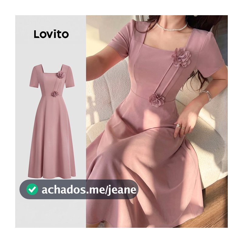 Lovito Floral Vestido Elegante com Flores Simples Rosa Primavera/verão para mulheres LK7ED1190