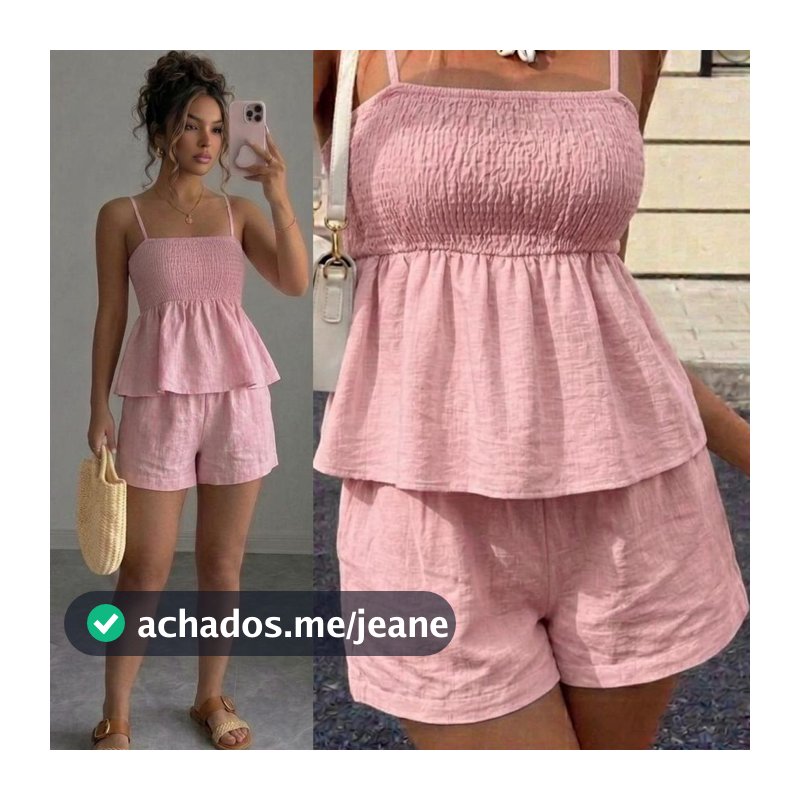 Conjunto Feminino Blusa Lastex e Short Verão Linho Duna Premium Elegante Luxo LEVE TRANSPARÊNCIA