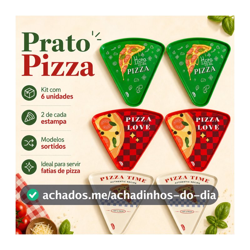 Kit 6 Pratos para Pizza Triangulares 22 cm Estampadas