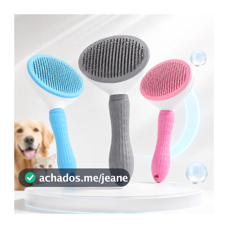 Escova Pente Removedor de Pelos Para Cães e Gatos Com Botão Auto Limpeza Retrátil Profissional