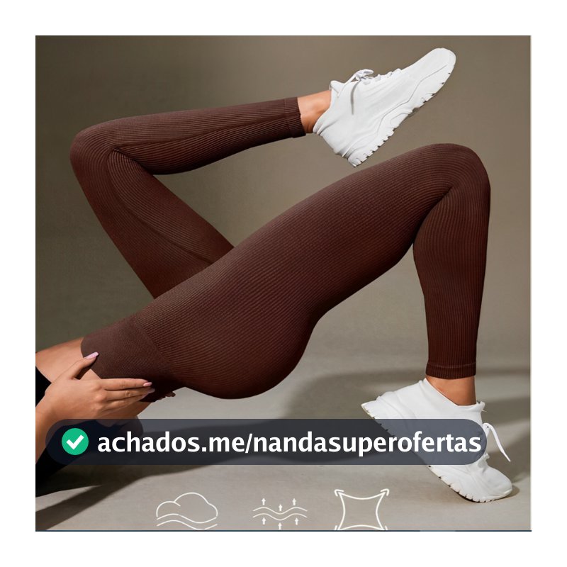 Calça Legging Canelada de Cintura Alta Sem Costura para Academia Feminina, Elástica e Fitness