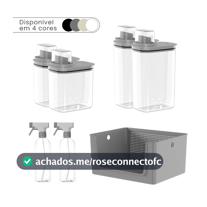 Kit Lavanderia 7 Peças Cesto Organizador + Dispenser Sabão 1,5L e 2,3L + Borrifador