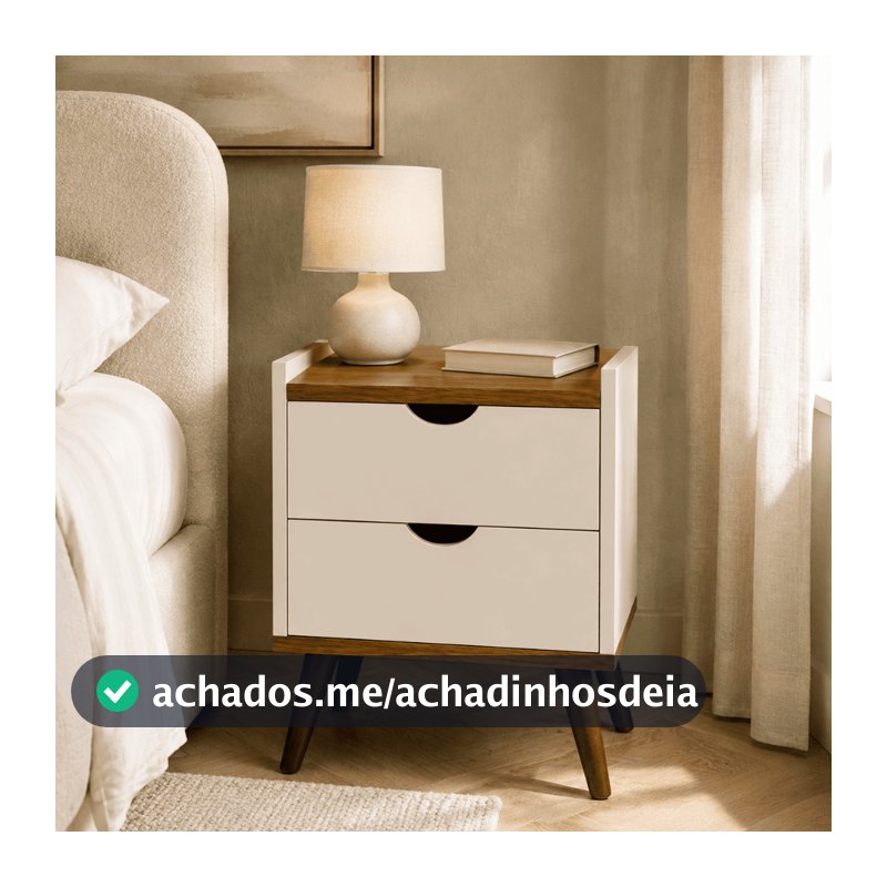 Mesa de Cabeceira 2 Gavetas com Nicho Moderna Compacta Corrediça Telescópica Juma
